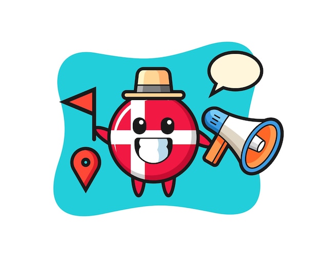 Character cartoon of denmark flag badge as a tour guide