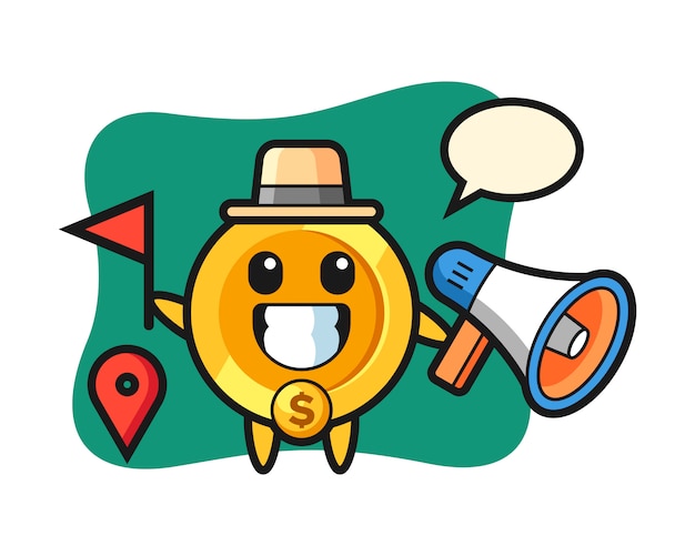 Character cartoon of dollar coin as a tour guide