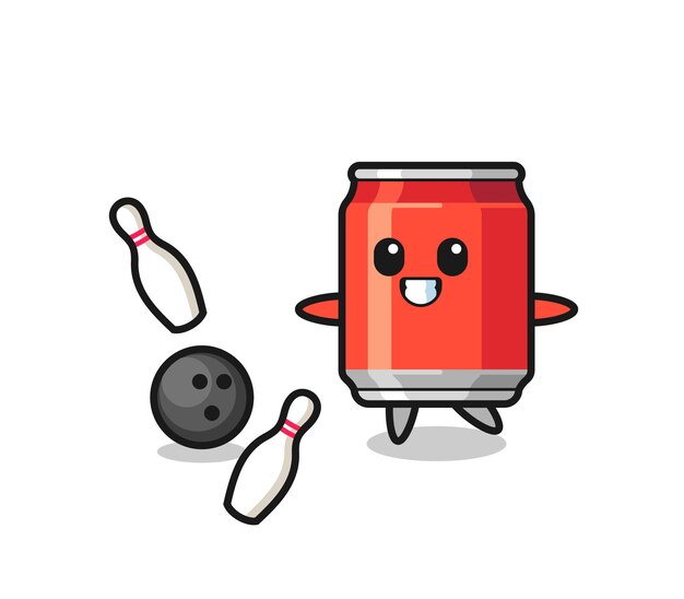 Character cartoon of drink can is playing bowling