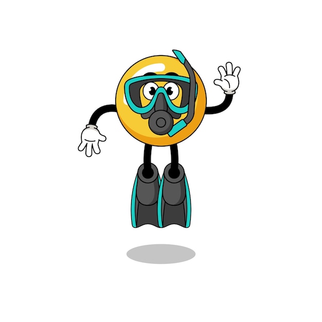 Character cartoon of egg yolk as a diver