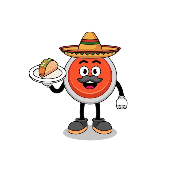 Character cartoon of emergency button as a mexican chef