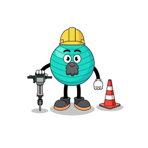 Character cartoon of exercise ball working on road construction character design