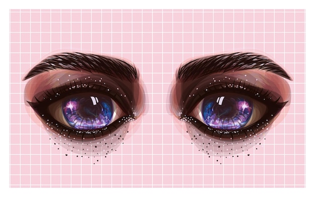 Vector character cartoon eyes anime girl eyes big smoky eyes with sparkles