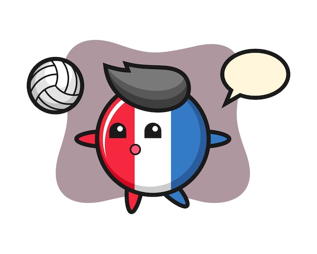 Character cartoon of france flag badge is playing volleyball