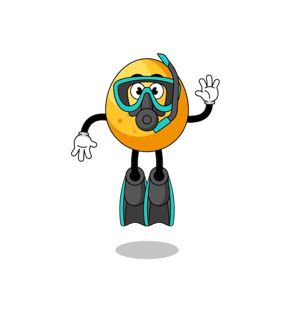 Character cartoon of golden egg as a diver