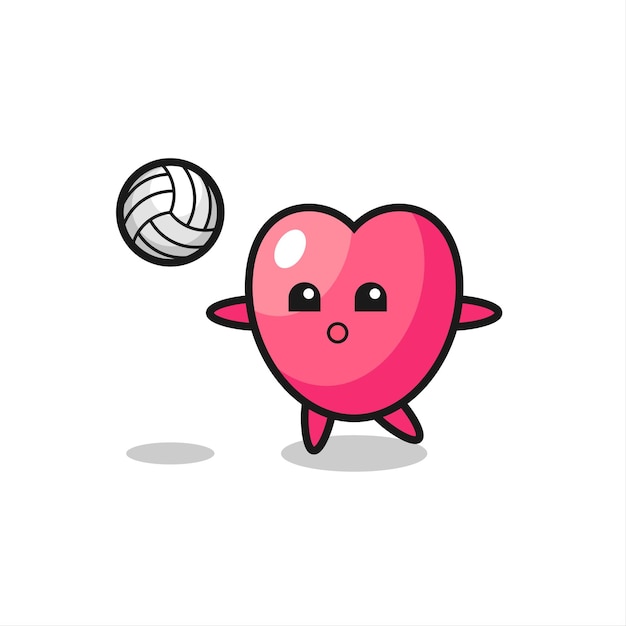 Character cartoon of heart symbol is playing volleyball , cute style design for t shirt, sticker, logo element