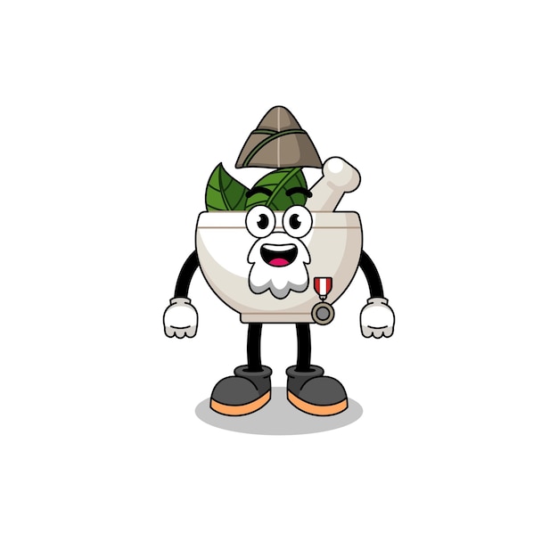 Character cartoon of herbal bowl as a veteran