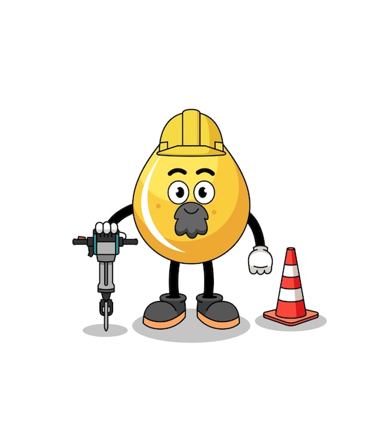 Character cartoon of honey drop working on road construction