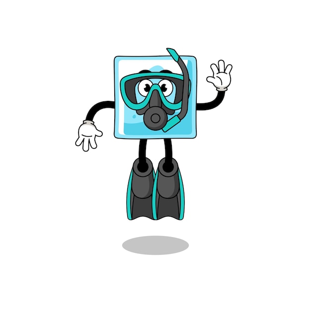 Character cartoon of ice block as a diver character design