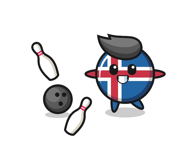 Character cartoon of iceland flag is playing bowling