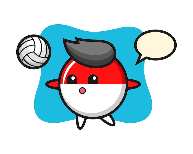 Character cartoon of indonesia flag badge is playing volleyball