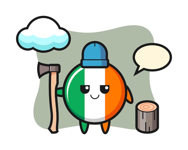Character cartoon of ireland flag badge as a woodcutter