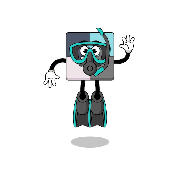 Character cartoon of jigsaw puzzle as a diver character design