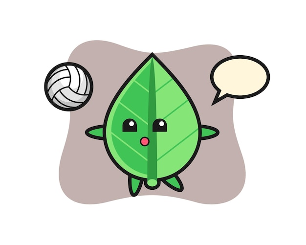 Character cartoon of leaf is playing volleyball