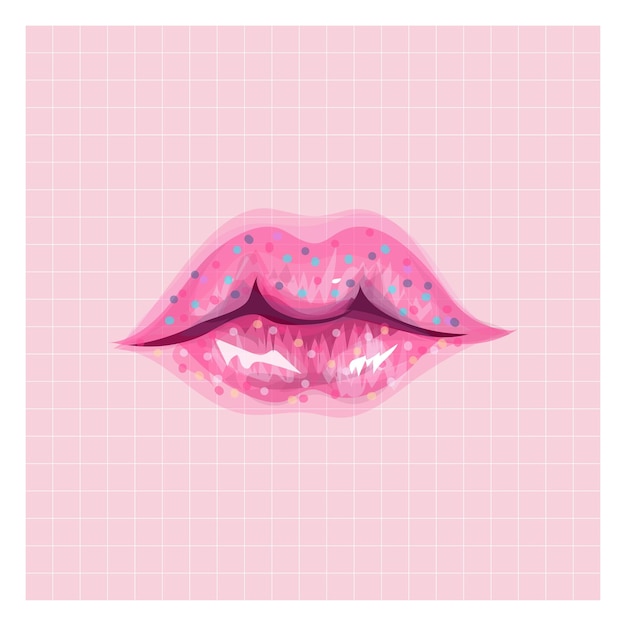 Вектор Персонаж мультфильм губы аниме девушка поцелуй glossy candy