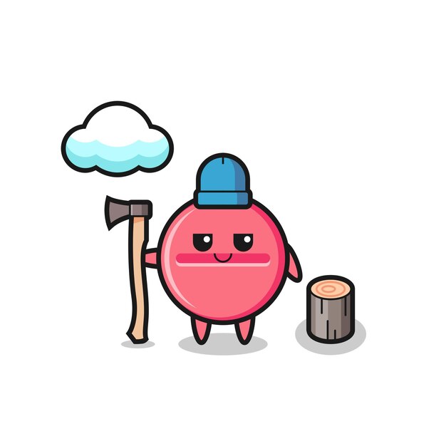 Character cartoon of medicine tablet as a woodcutter  cute design