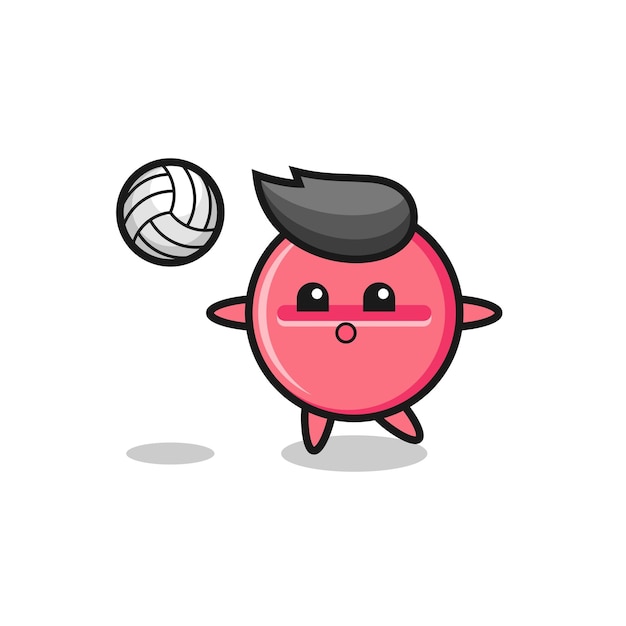 Character cartoon of medicine tablet is playing volleyball  cute design