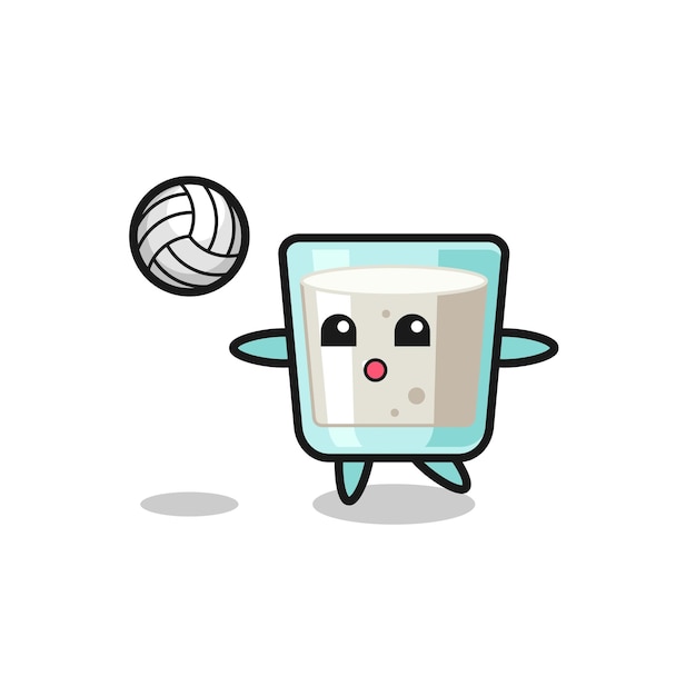 Character cartoon of milk is playing volleyball  cute style design for t shirt sticker logo element