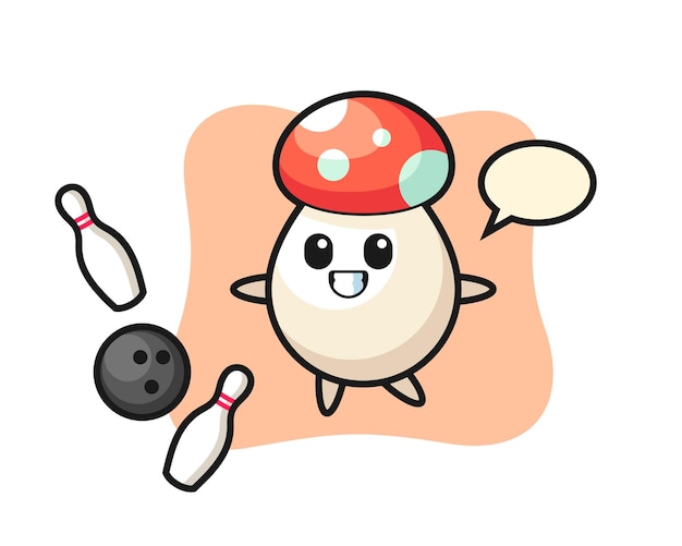 Character cartoon of mushroom is playing bowling