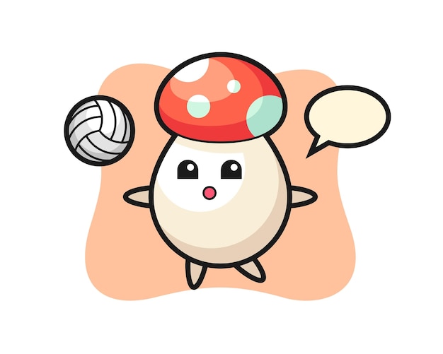 Character cartoon of mushroom is playing volleyball