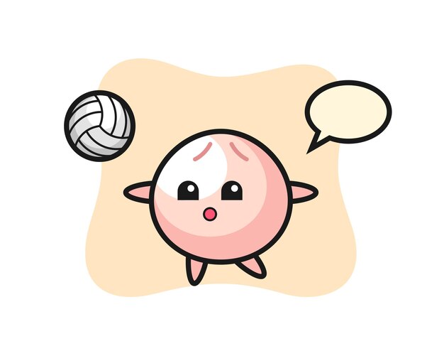 肉まんのキャラクター漫画がバレーボールをしている プレミアムベクター