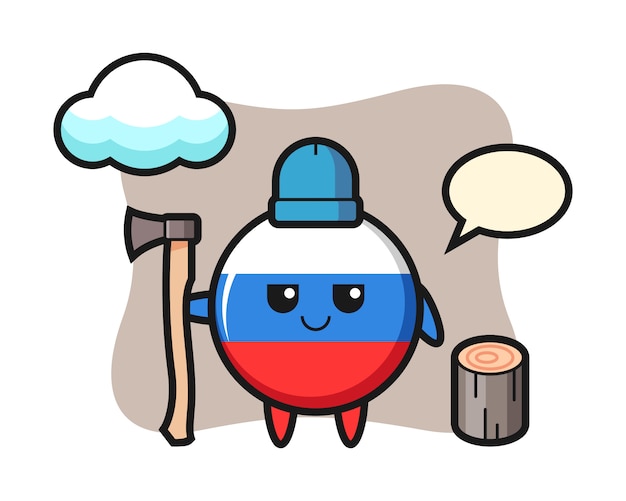 Персонаж мультфильма значка флага россии как дровосек, милый стиль дизайна