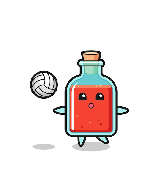 Персонаж мультфильма о квадратной бутылке с ядом играет в волейбол милый дизайн