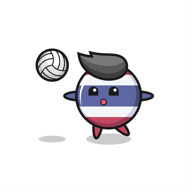 Персонаж мультфильма о значке флага таиланда играет в волейбол