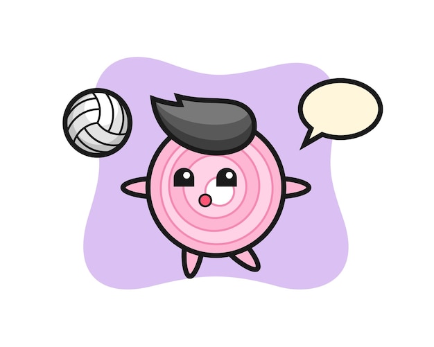 Character cartoon of onion is playing volleyball