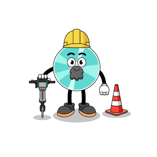 도로 건설 작업 광 디스크의 캐릭터 만화