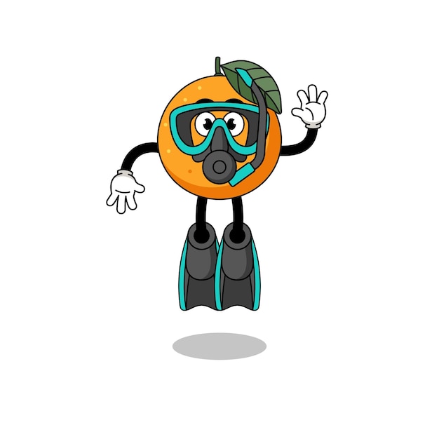 Personaggio dei cartoni animati di frutta arancione come design del personaggio di un subacqueo