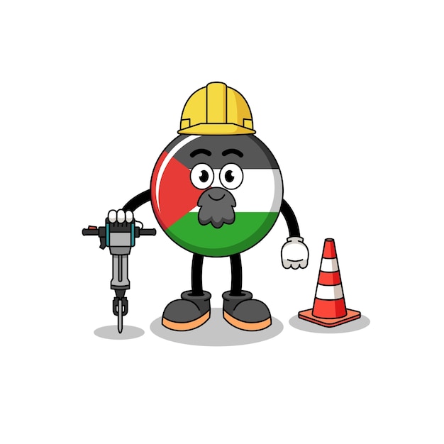 Character cartoon of palestine flag working on road construction