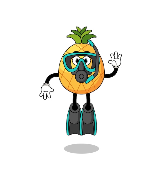 Vector character cartoon of pineapple as a diver