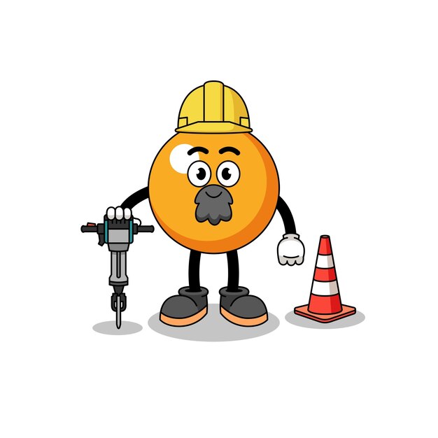 Vettore personaggio dei cartoni animati della pallina da ping pong che lavora sul design del personaggio della costruzione di strade