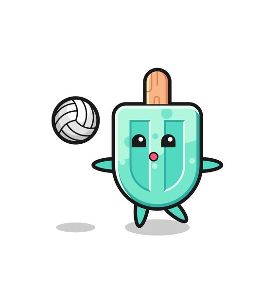 Character cartoon of popsicles is playing volleyball  cute design