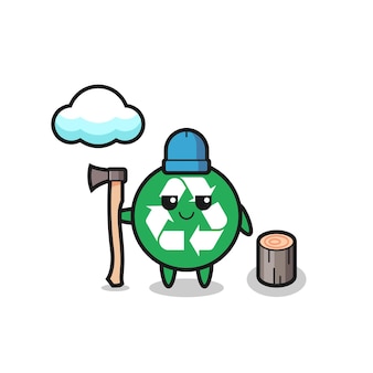 Personaggio dei cartoni animati di riciclaggio come un taglialegna, design carino