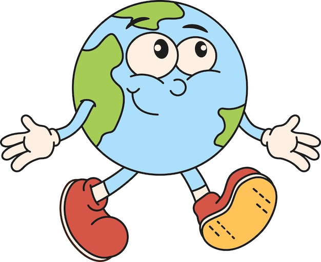 Персонаж мультфильма ретро планета земля концепция дня земли и спасения планеты окружающая среда clo