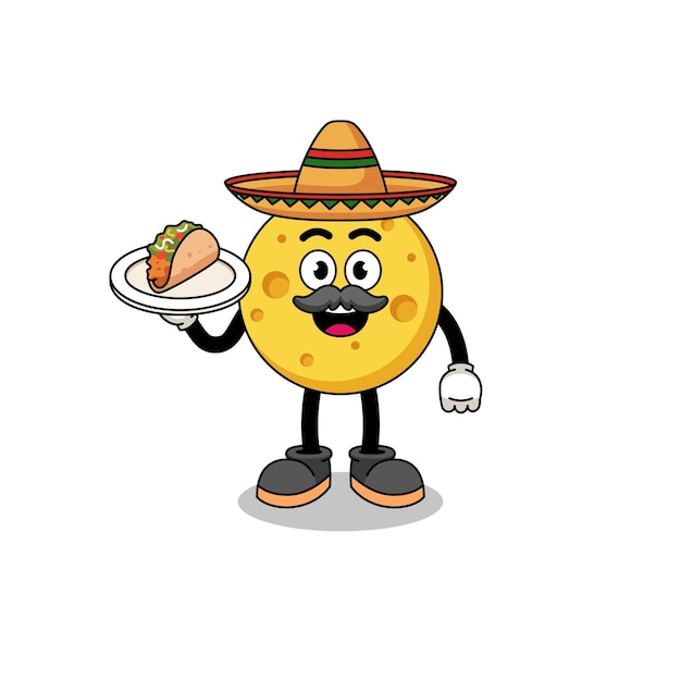 Character cartoon of round cheese as a mexican chef