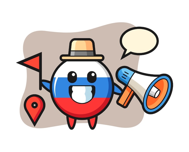 Character cartoon of russia flag badge as a tour guide, cute style design  