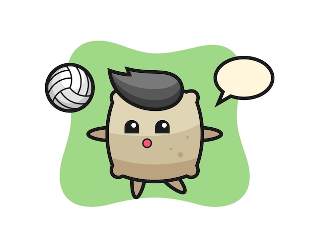 Character cartoon of sack is playing volleyball