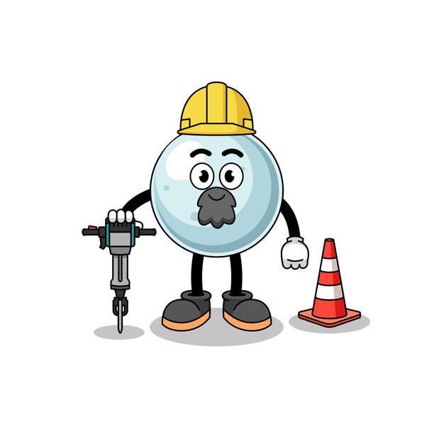 도로 건설에 종사하는 은색 공의 캐릭터 만화