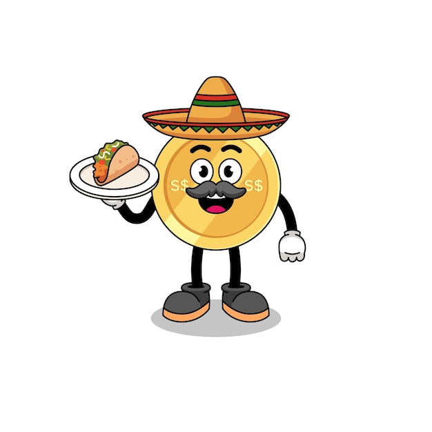 Character cartoon of singapore dollar as a mexican chef