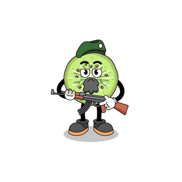 Character cartoon of sliced kiwifruit as a special force