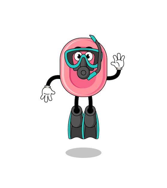 Character cartoon of soap as a diver