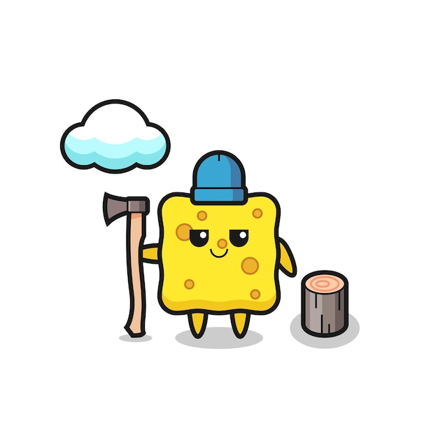 Character cartoon of sponge as a woodcutter , cute style design for t shirt, sticker, logo element