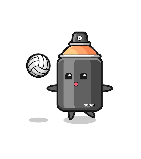 Character cartoon of spray paint is playing volleyball