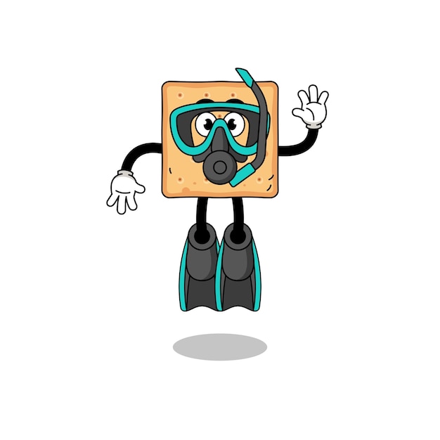 Character cartoon of square cracker as a diver