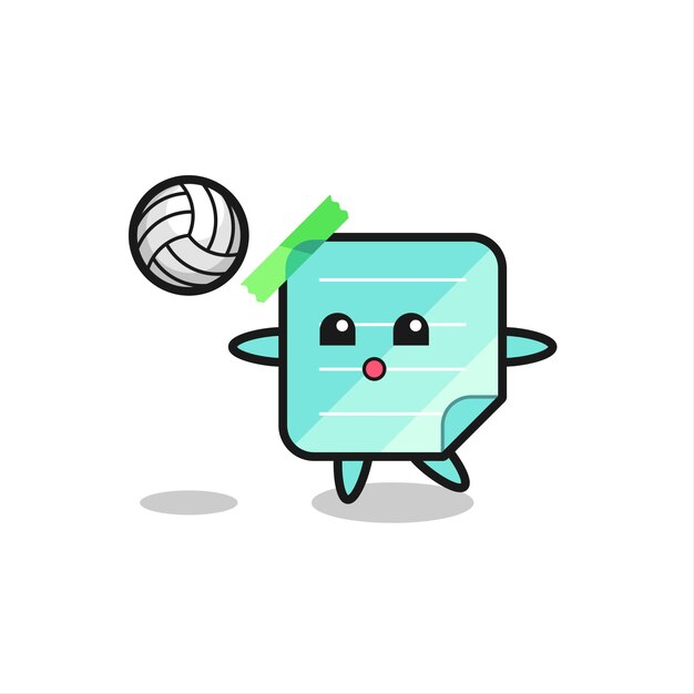 Character cartoon of sticky notes is playing volleyball