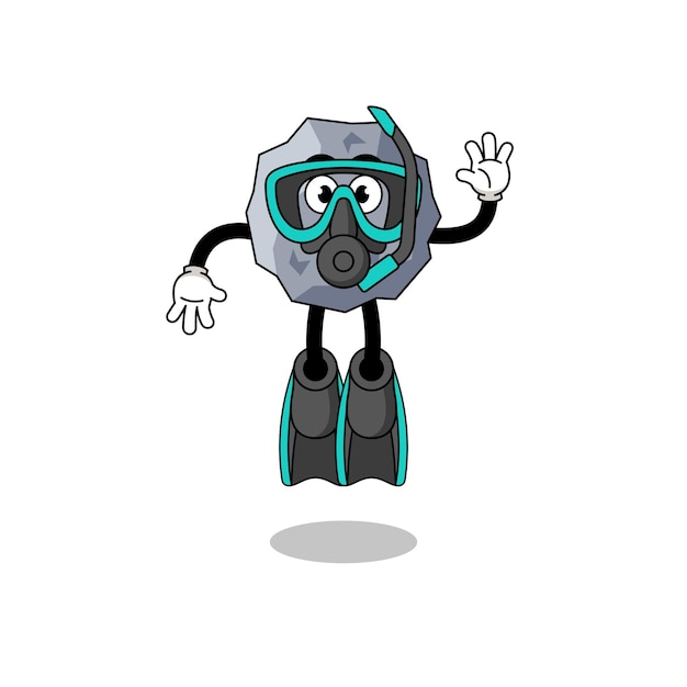 Character cartoon of stone as a diver