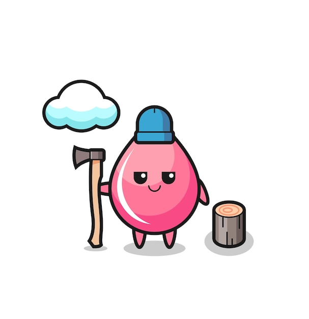 Character cartoon of strawberry juice drop as a woodcutter